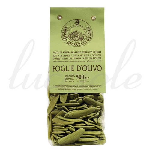 Makaron Morelli `Foglie d'Olivio agli Spinaci` ze Szpinakiem w Kształcie Liści Oliwki 500g