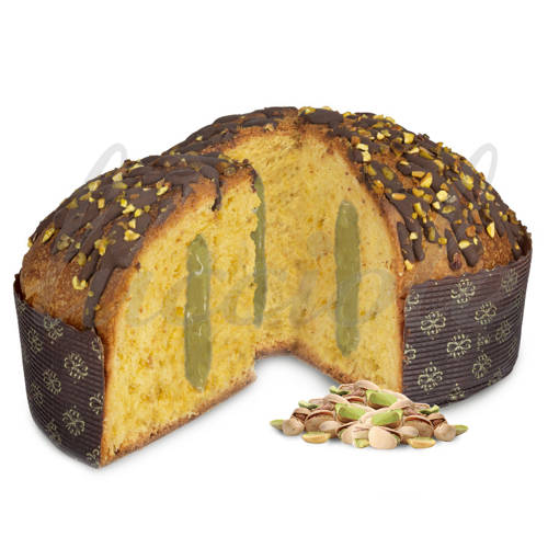 Włoska baba 'Panettone z Kremem Pistacjowym' w metalowej puszce od Pasticceria Fraccaro 750g